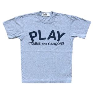 Comme des Garcons Play Grey Text Logo Tee L Fits S/M Boxy Streetwear